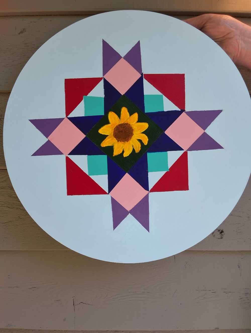 "Sunflower Barn Quilt" Original Artwork Handpainted By Brea Marie 18-inch Wood - Picture 5 of 6